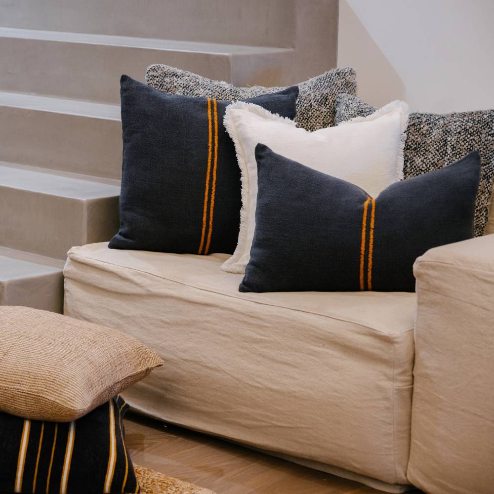 Orion Linen Cushion - Midnight / Mustard