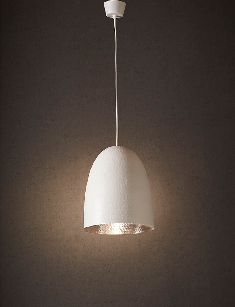 Dolce Beaten Ceiling Pendant - White/Silver