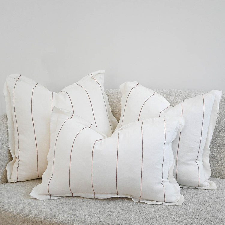 Carter Linen Cushion - Off White with Nutmeg Fine Stripe