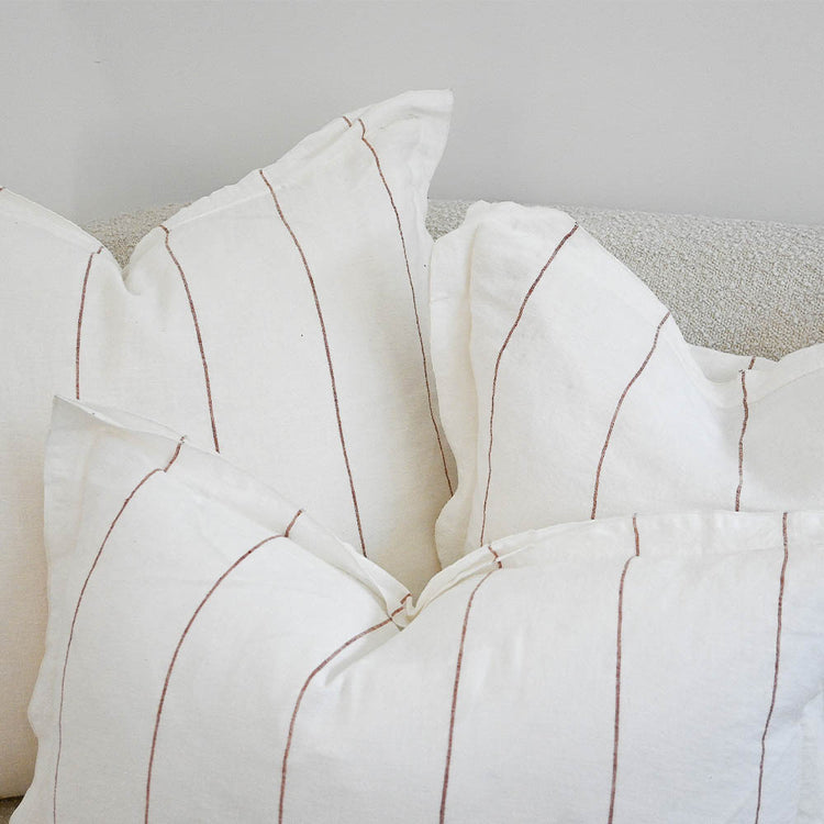 Carter Linen Cushion - Off White with Nutmeg Fine Stripe