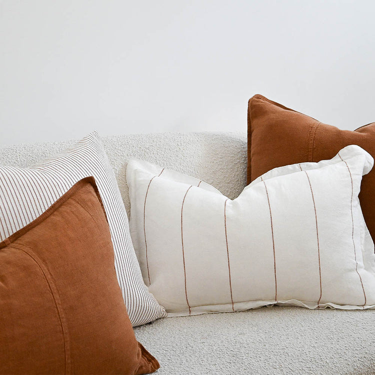 Carter Linen Cushion - Off White with Nutmeg Fine Stripe