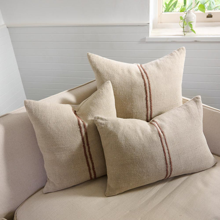Orion Linen Cushion - Natural/Chocolate