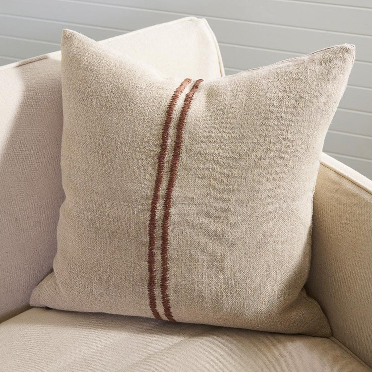 Orion Linen Cushion - Natural/Chocolate