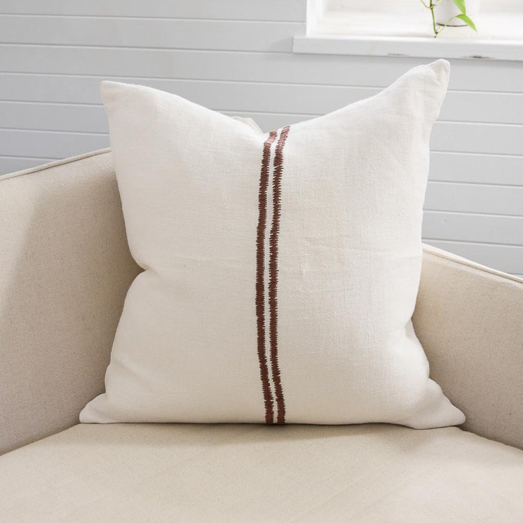 Orion Linen Cushion - Off White/Chocolate