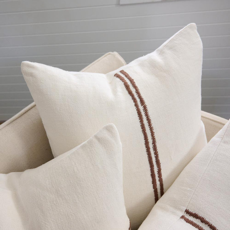 Orion Linen Cushion - Off White/Chocolate