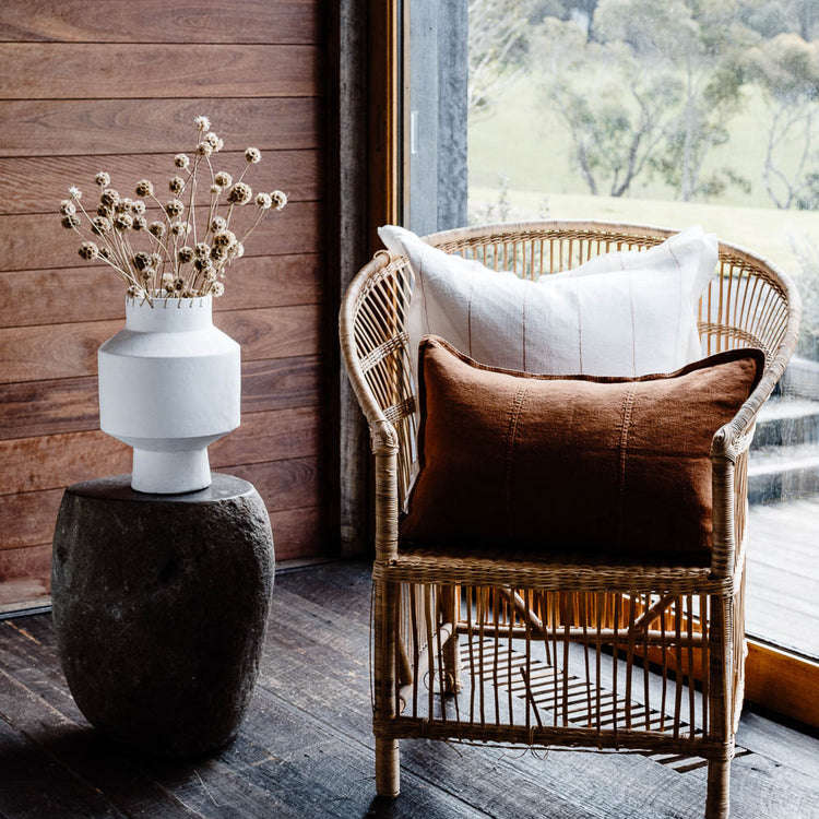 Carter Linen Cushion - Off White with Nutmeg Fine Stripe