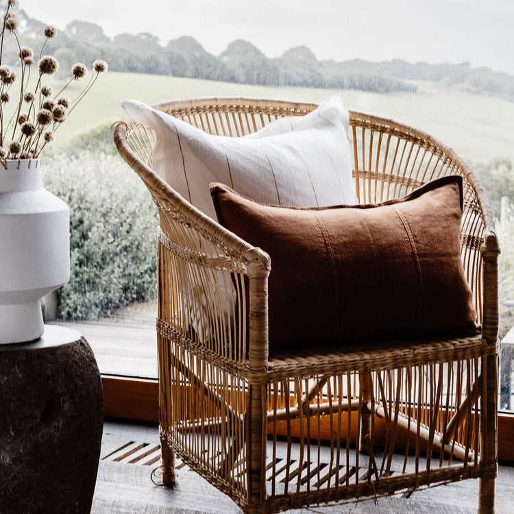 Carter Linen Cushion - Off White with Nutmeg Fine Stripe