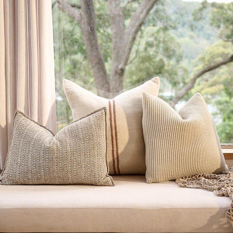 Orion Linen Cushion - Natural/Chocolate