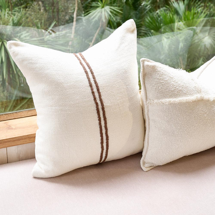 Orion Linen Cushion - Off White/Chocolate