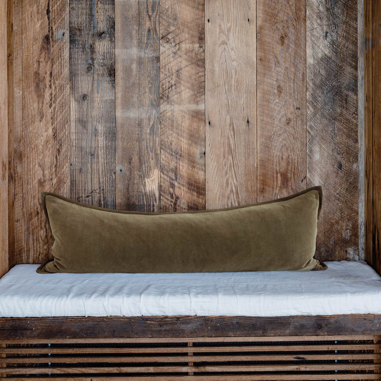 Evelyn Velvet Long Lumbar Cushion - Olive
