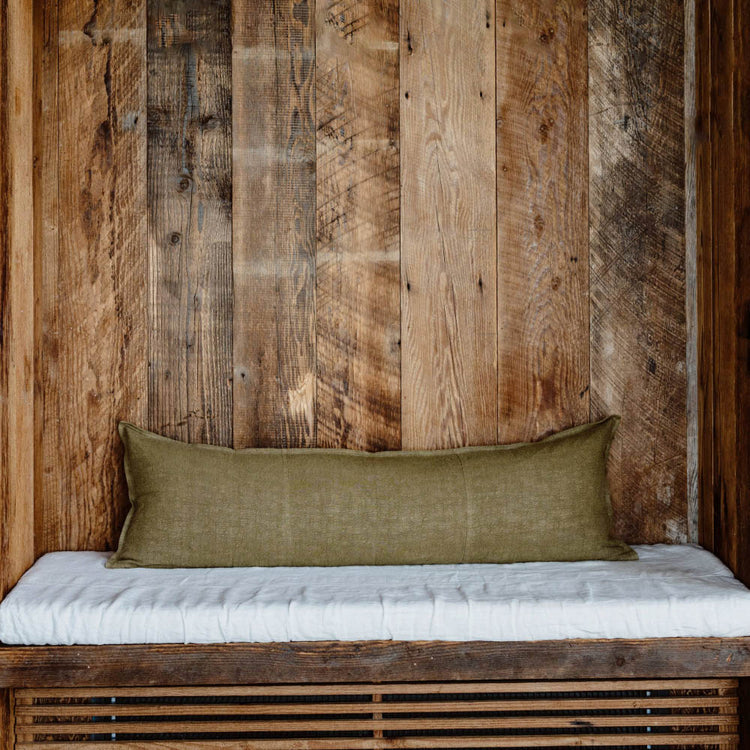 Luca Linen Long Lumbar Cushion - Olive