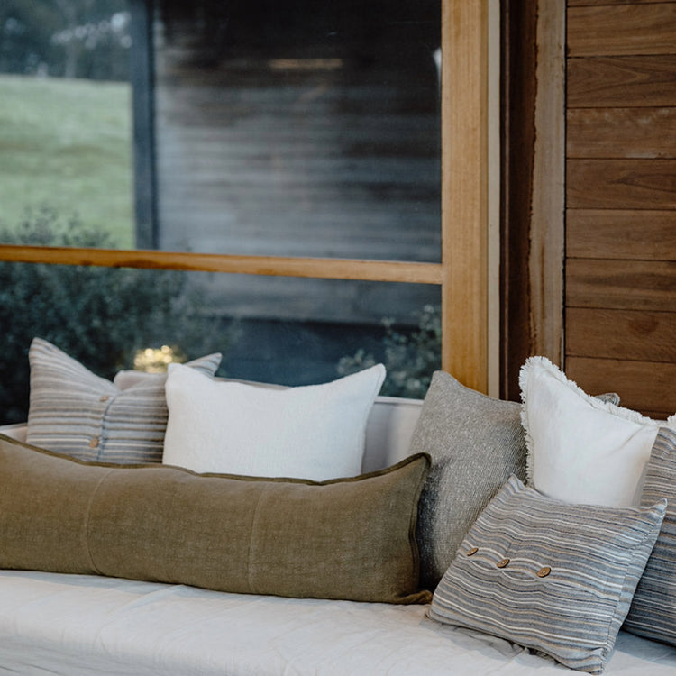 Luca Linen Long Lumbar Cushion - Olive