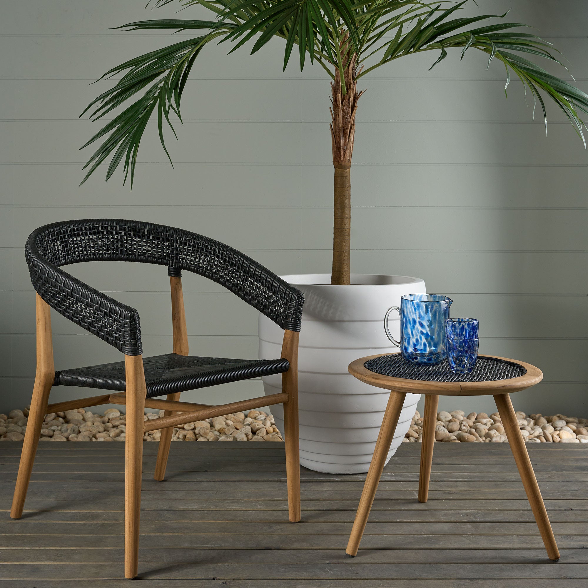 Cove Teak & Synthetic Outdoor Side Table -  Black