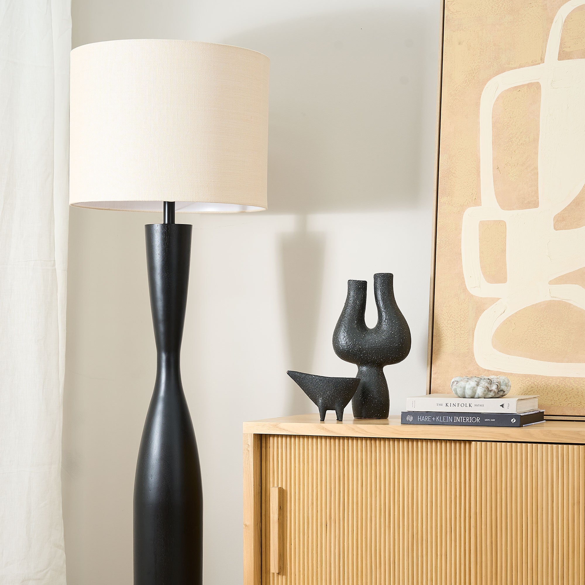Callum Floor Lamp - Black Base/White Shade