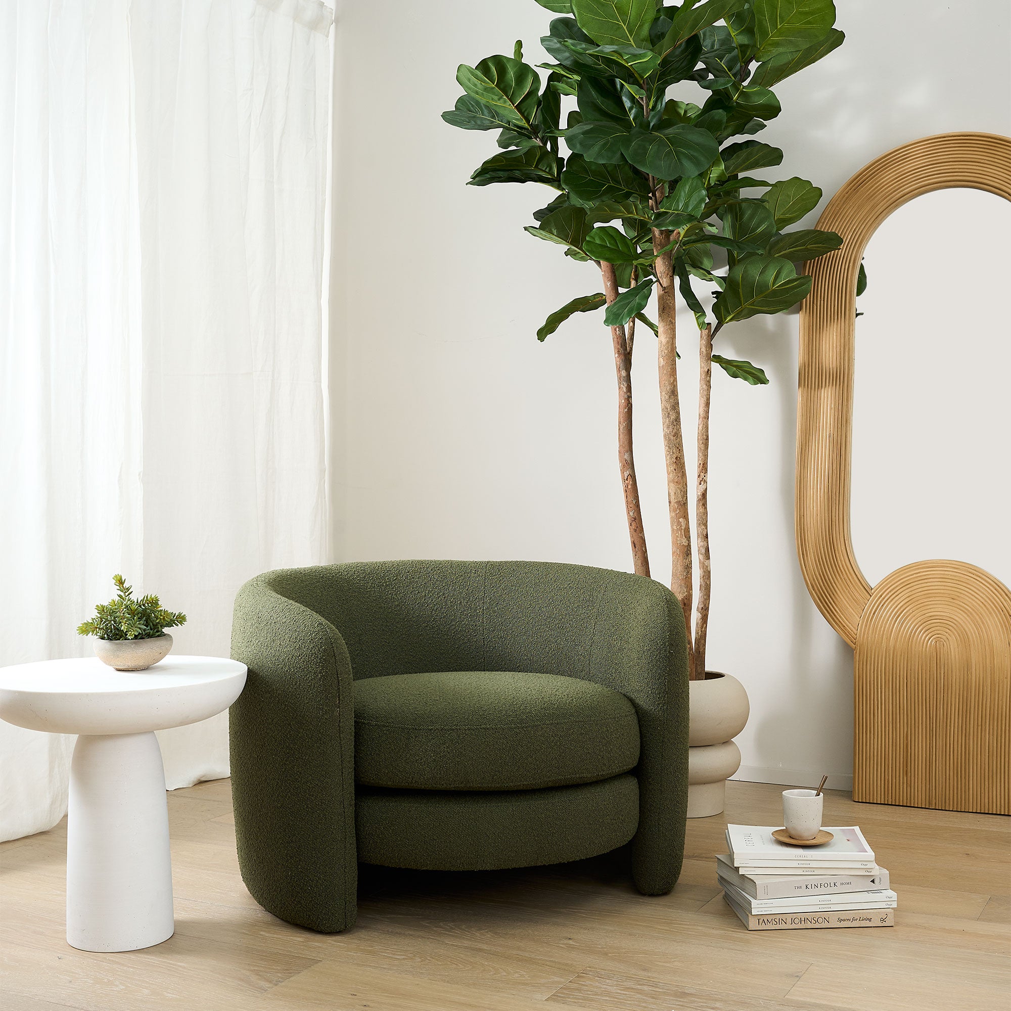 Cora Arm Chair - Olive Boucle