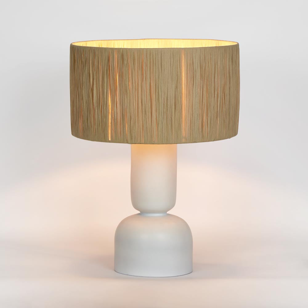 Clem Lamp Small - White / Raffia shade