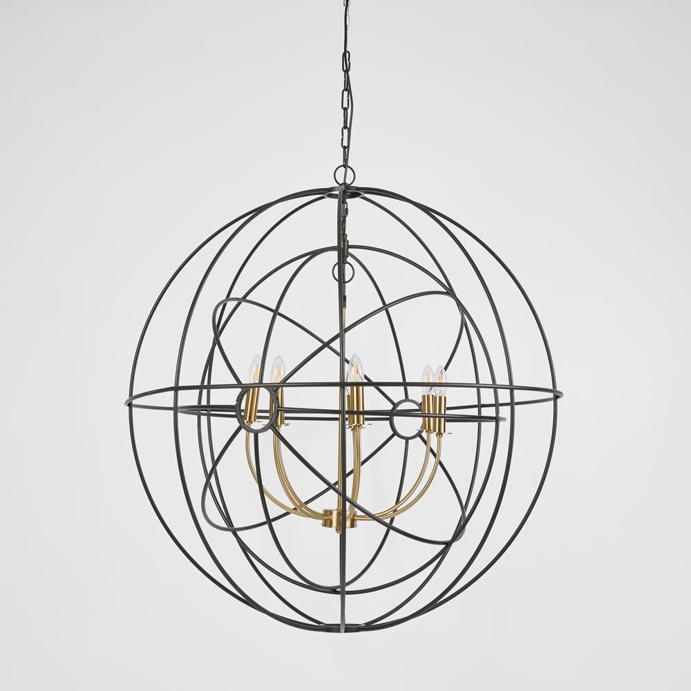 Orb Pendant Large - Black & Brass Iron