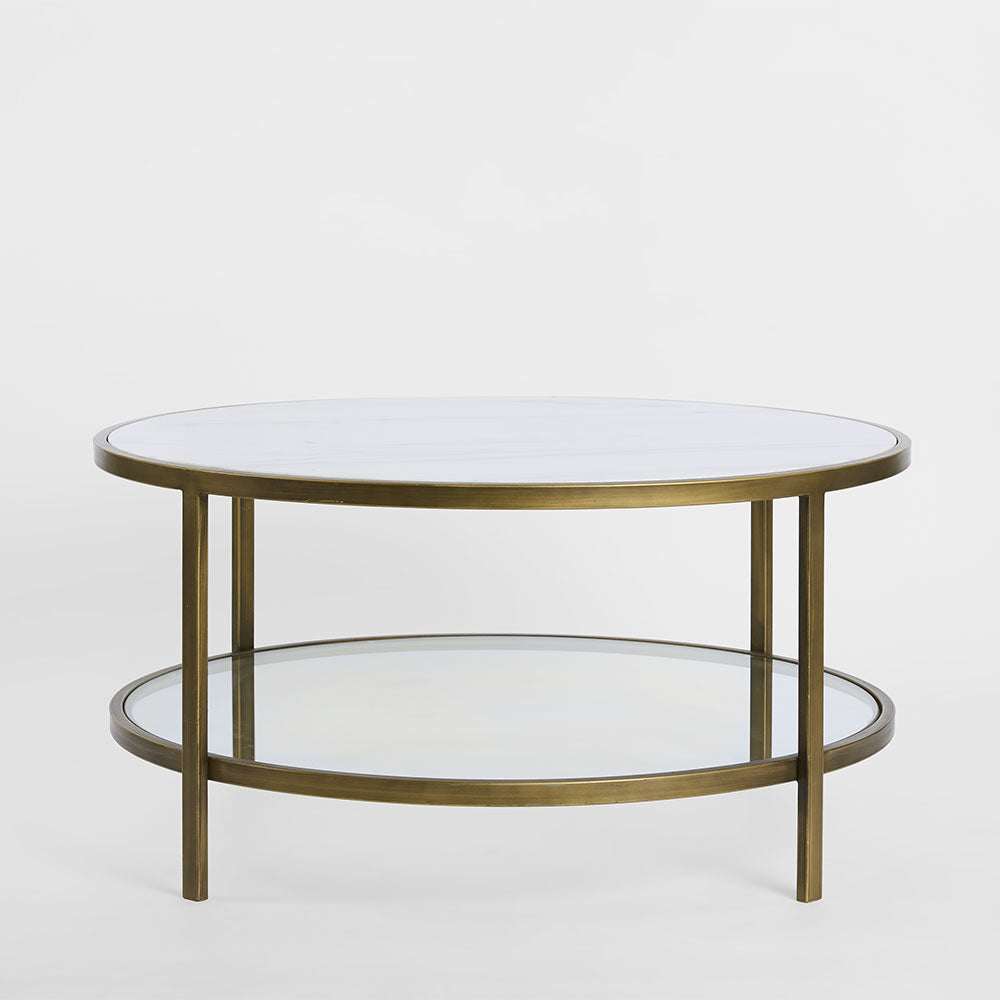 Palladium Marble & Glass Coffee Table - Brass