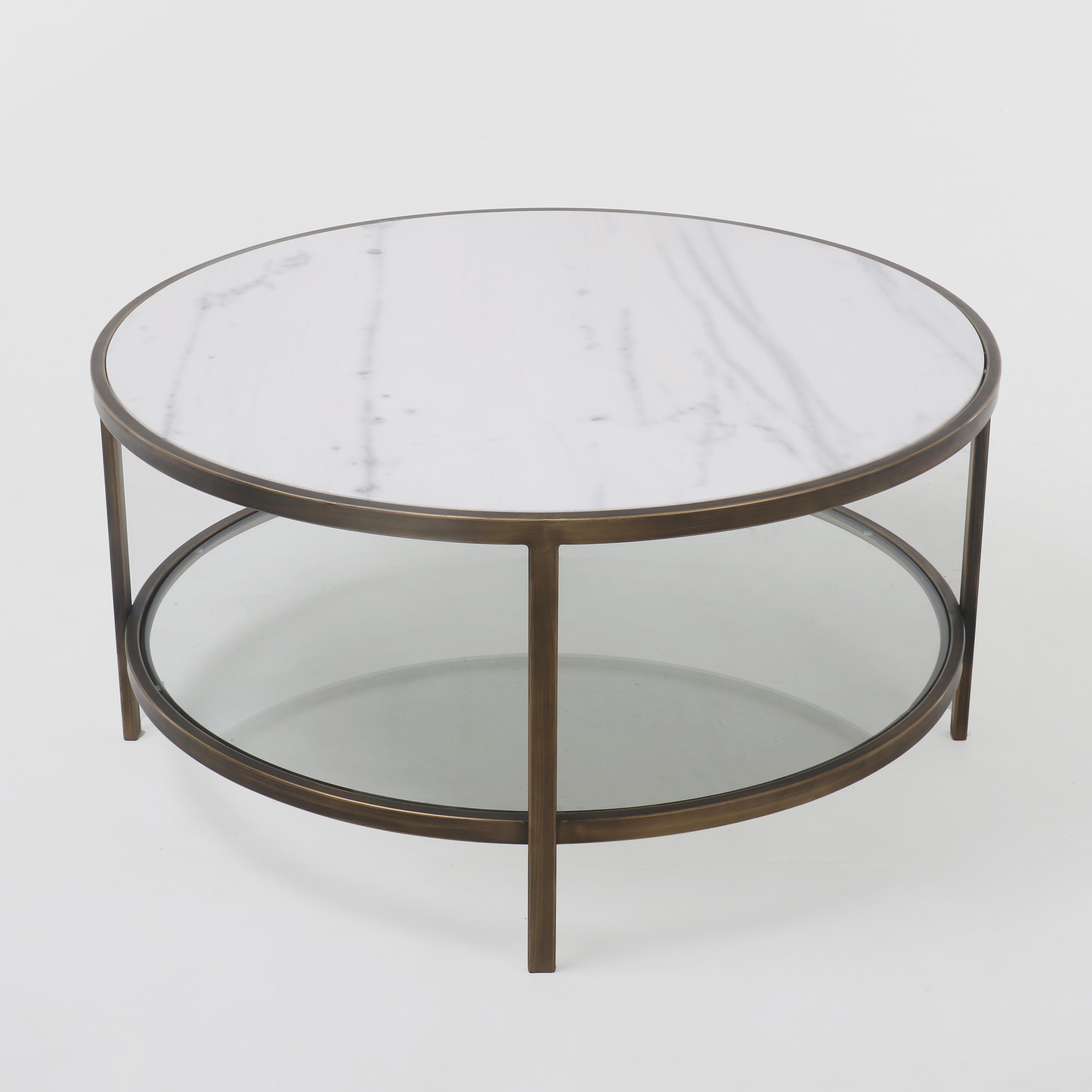 Palladium Marble & Glass Coffee Table - Brass