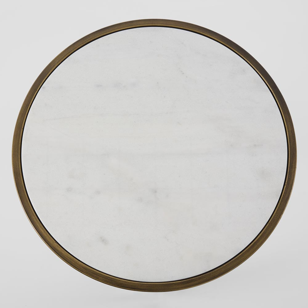 Round coffee table top with a bronze frame on a white background top 