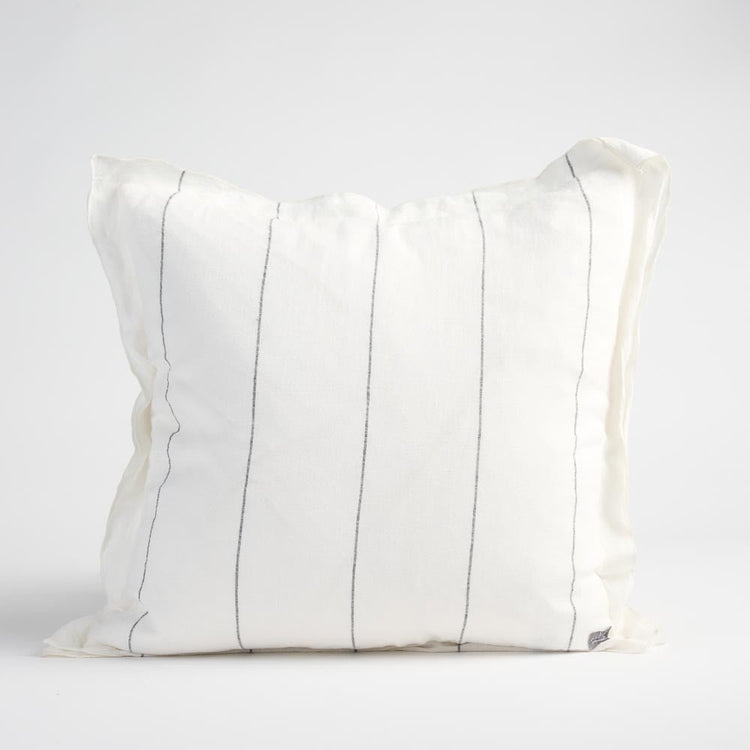 Carter Linen Cushion - Off White with Charcoal Stripe
