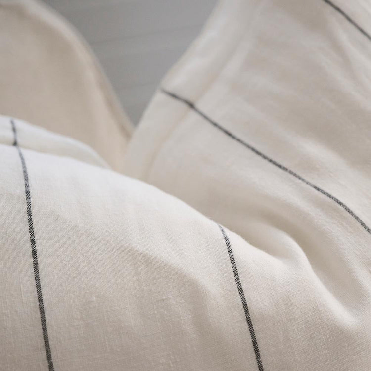 Carter Linen Cushion - Off White with Charcoal Stripe