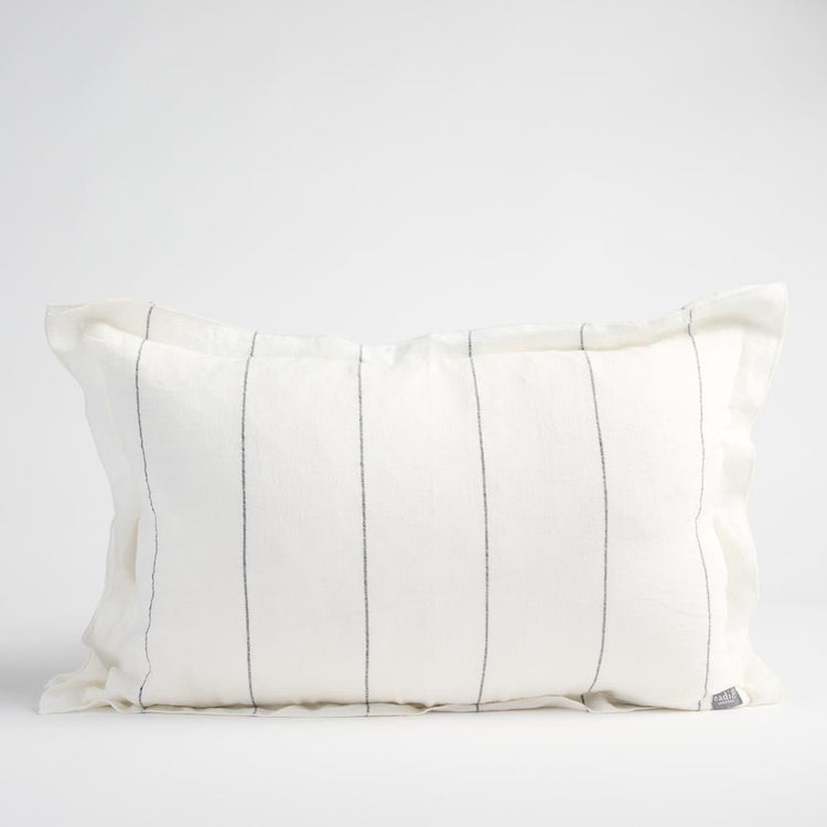 Carter Linen Cushion - Off White with Charcoal Stripe