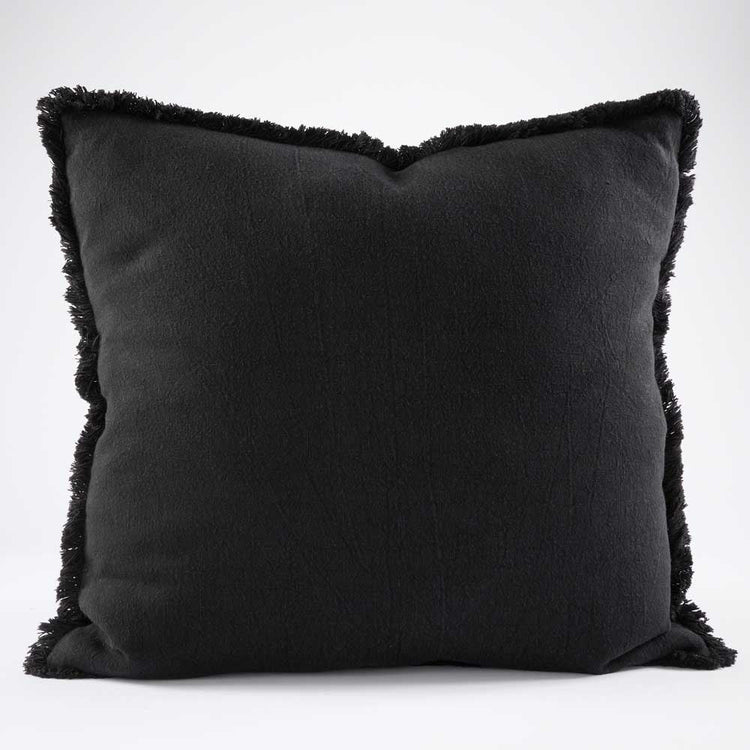 Luca Boho Linen Cushion - Black