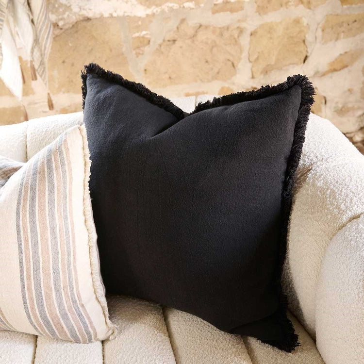 Luca Boho Linen Cushion - Black