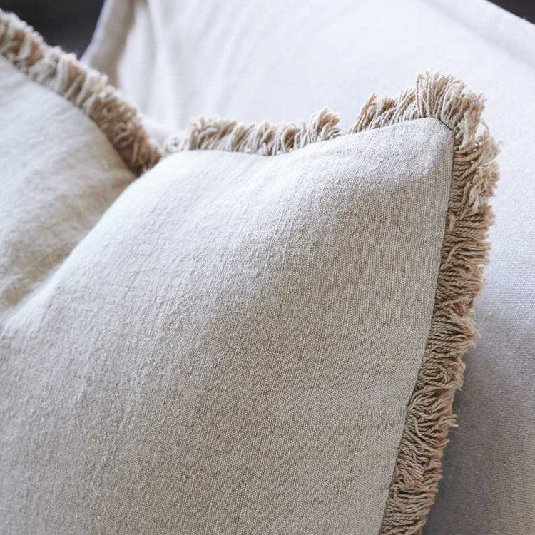 Luca Boho Linen Cushion - Natural