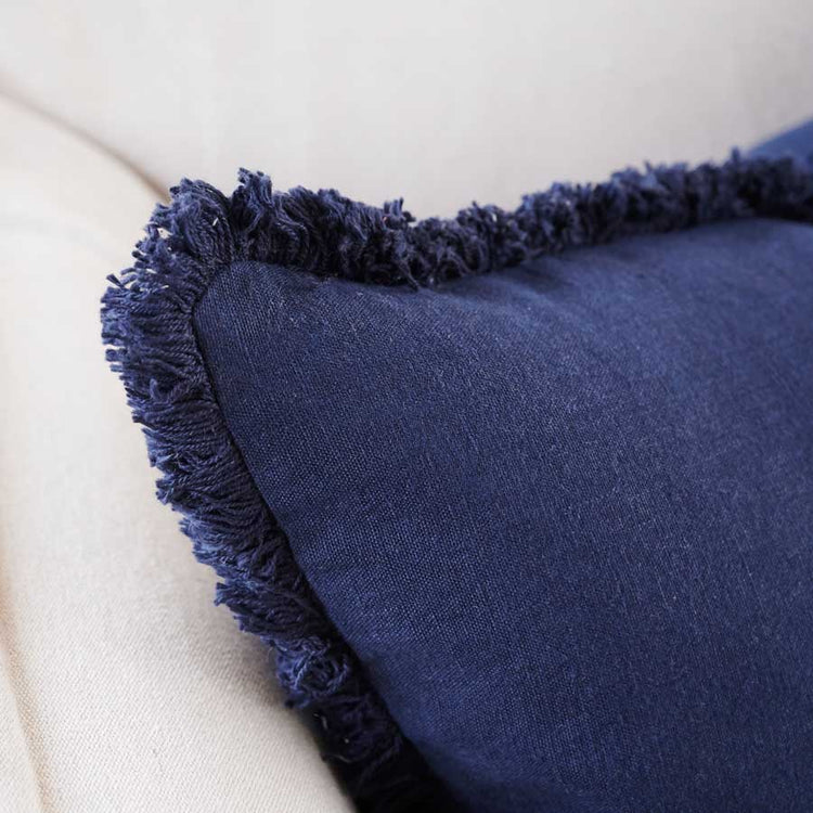 Luca Boho Linen Cushion - Navy