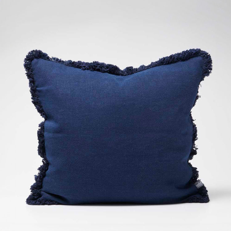 Luca Boho Linen Cushion - Navy