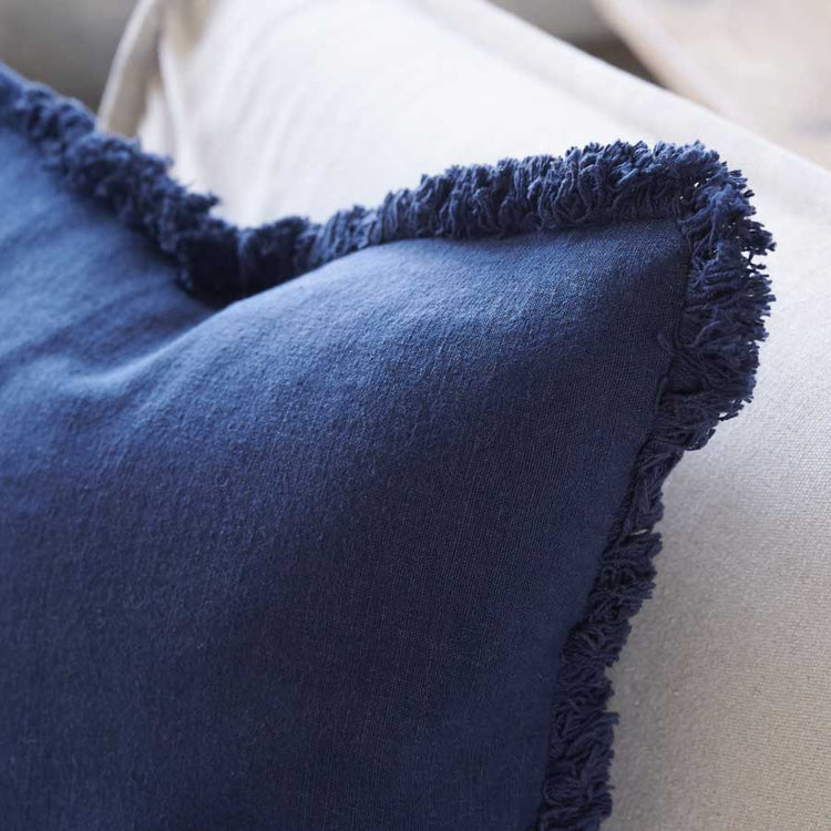 Luca Boho Linen Cushion - Navy