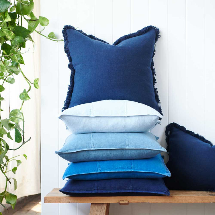Luca Boho Linen Cushion - Navy