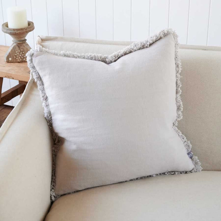 Luca Boho Linen Cushion - Silver Grey