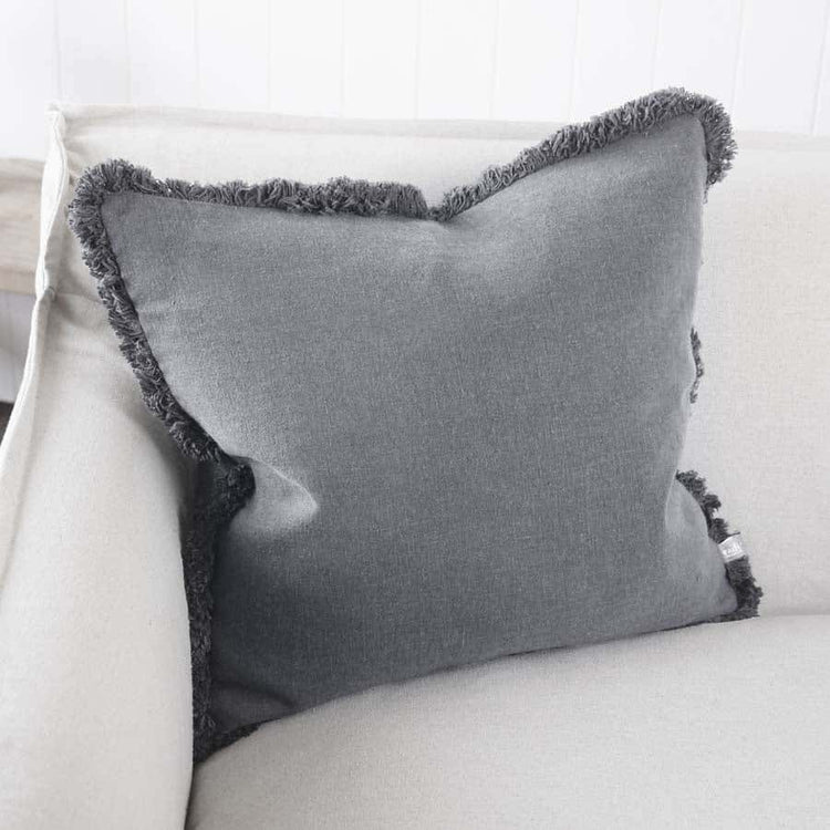 Luca Boho Linen Cushion - Slate