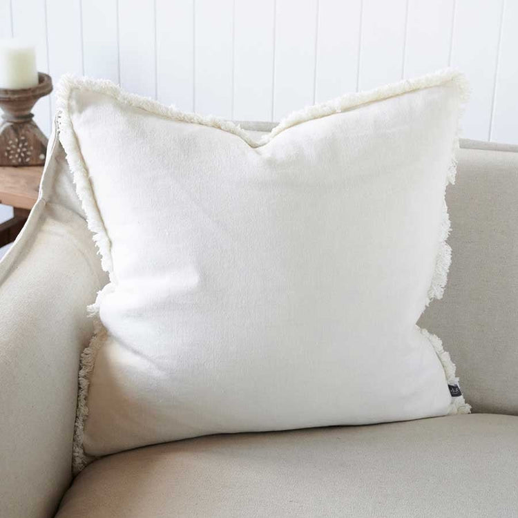 Luca Boho Linen Cushion - Off White