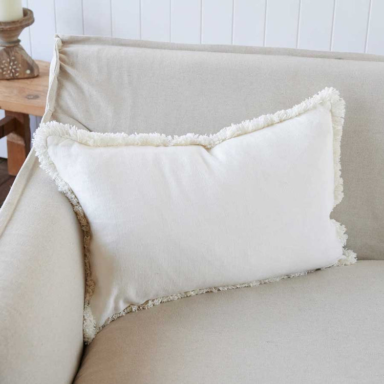 Luca Boho Linen Cushion - Off White