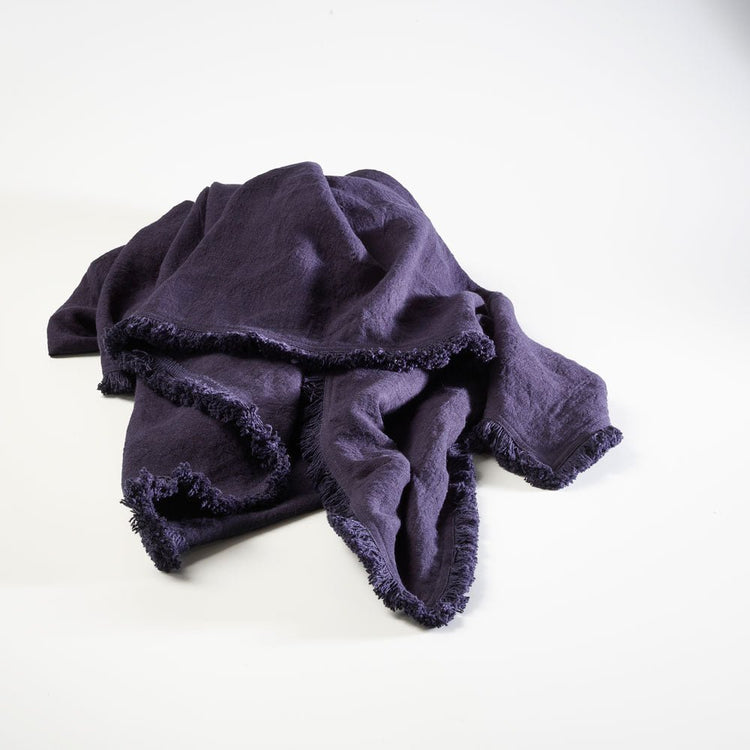 Luca Boho Linen Throw - Navy
