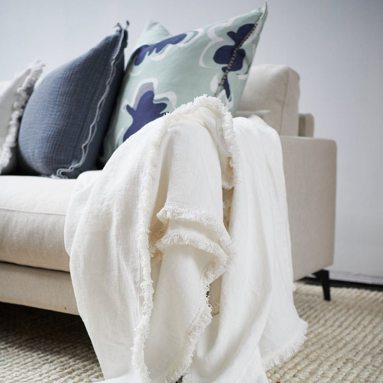 Luca Boho Linen Throw - Off White