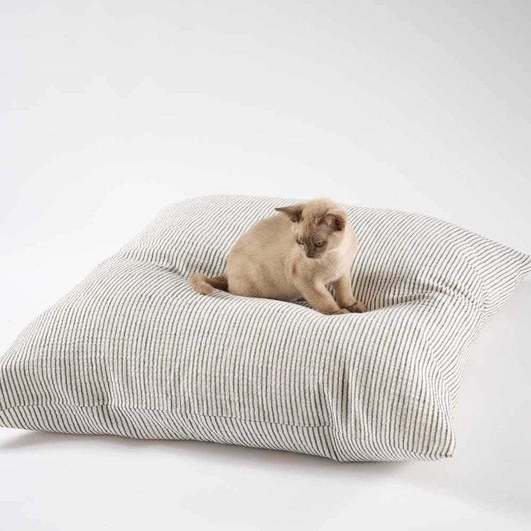 Marina Floor Cushion - Off White with Ink Stripe