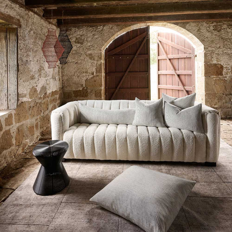 Marina Floor Cushion - Off White with Ink Stripe