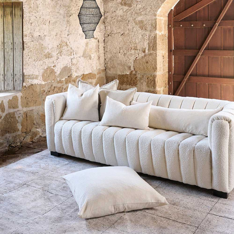 Marina Floor Cushion - Off White with Natural Stripe