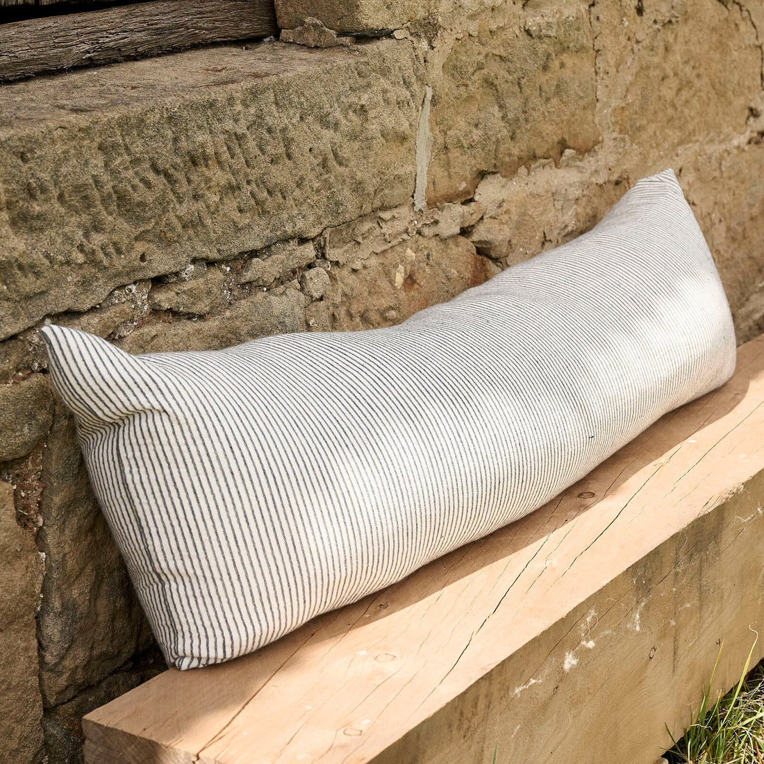 Marina Long Lumbar Cushion - Off White with Ink Stripe