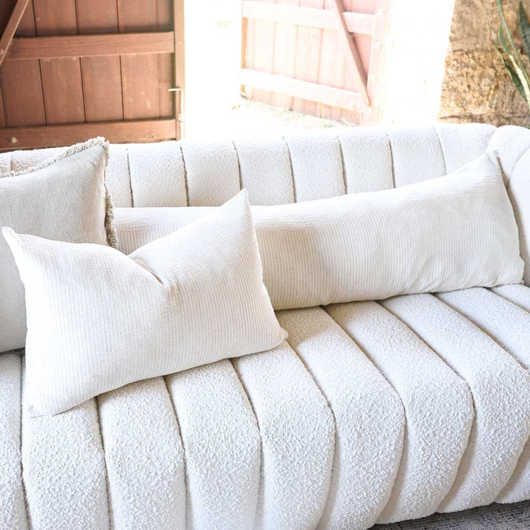 Marina Long Lumbar Cushion - Off White with Natural Stripe