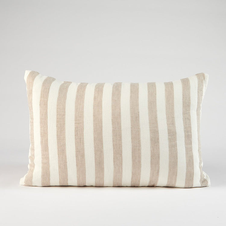 Santi Linen Cushion - Off White/Silver Stripe