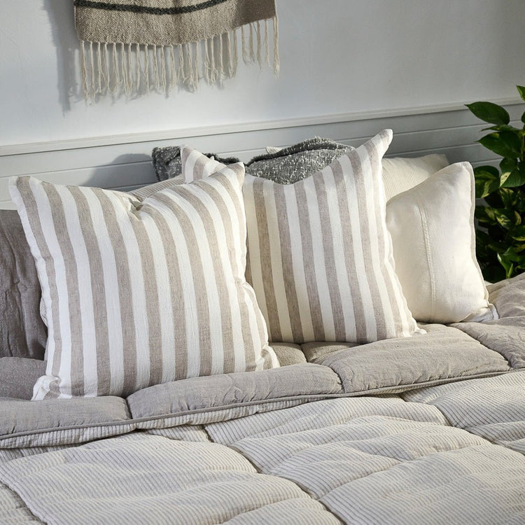 Santi Linen Cushion - Off White/Silver Stripe