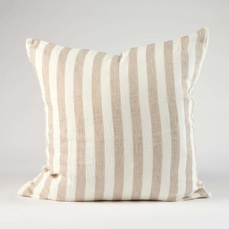 Santi Linen Cushion - Off White/Silver Stripe