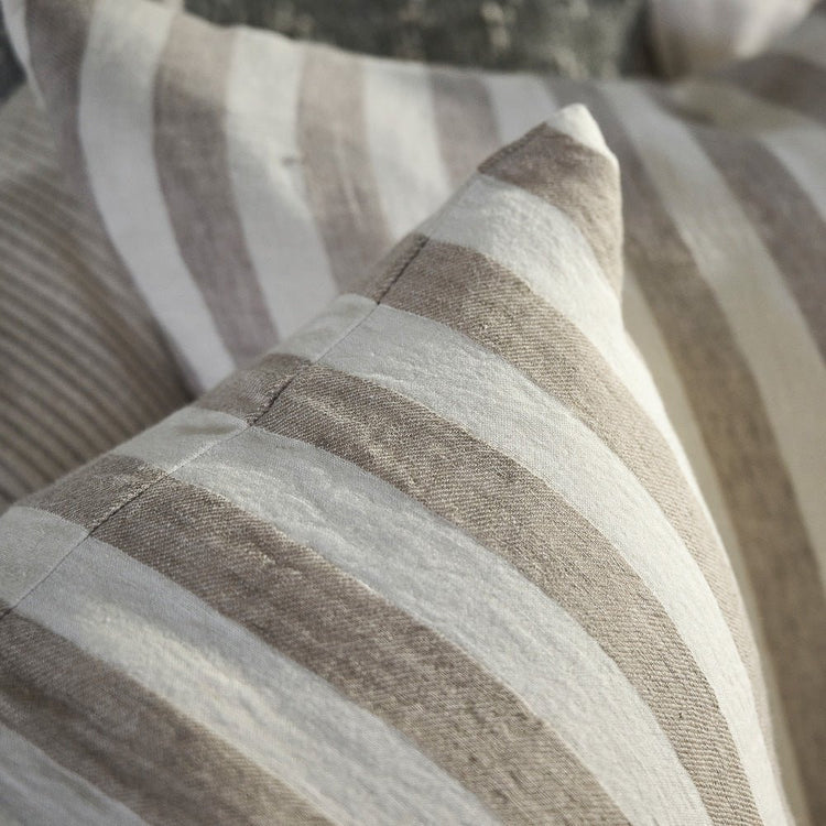 Santi Linen Cushion - Off White/Silver Stripe