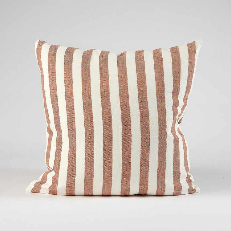Santi Linen Cushion - Off White/Nutmeg Stripe